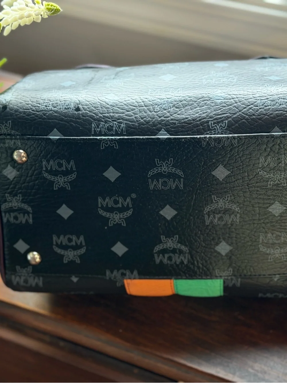 MCM Visetos Lion Princess Boston Bag Black in Leather